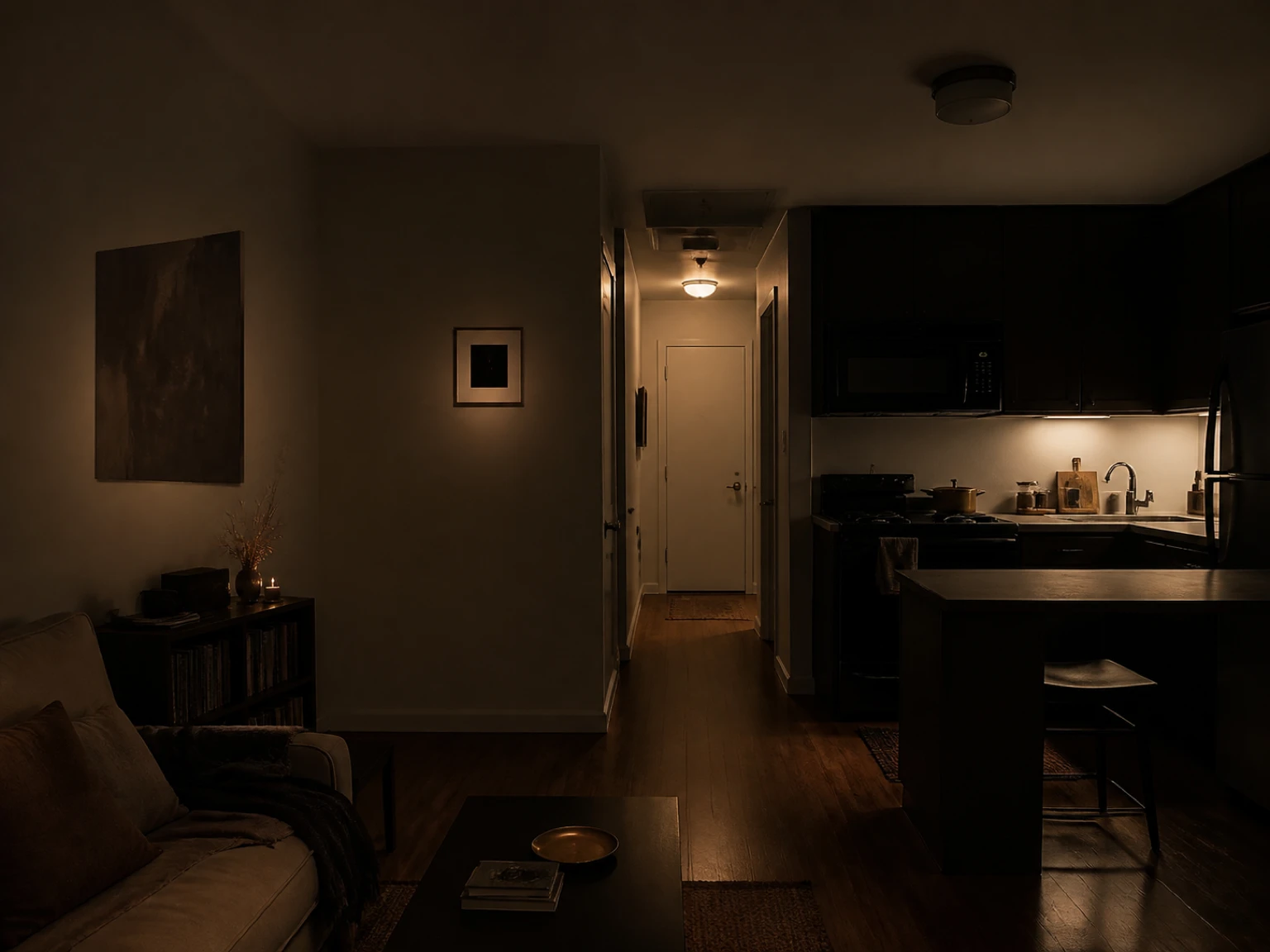 Unframed art and a small framed print mounted on separate areas of a smooth rental wall