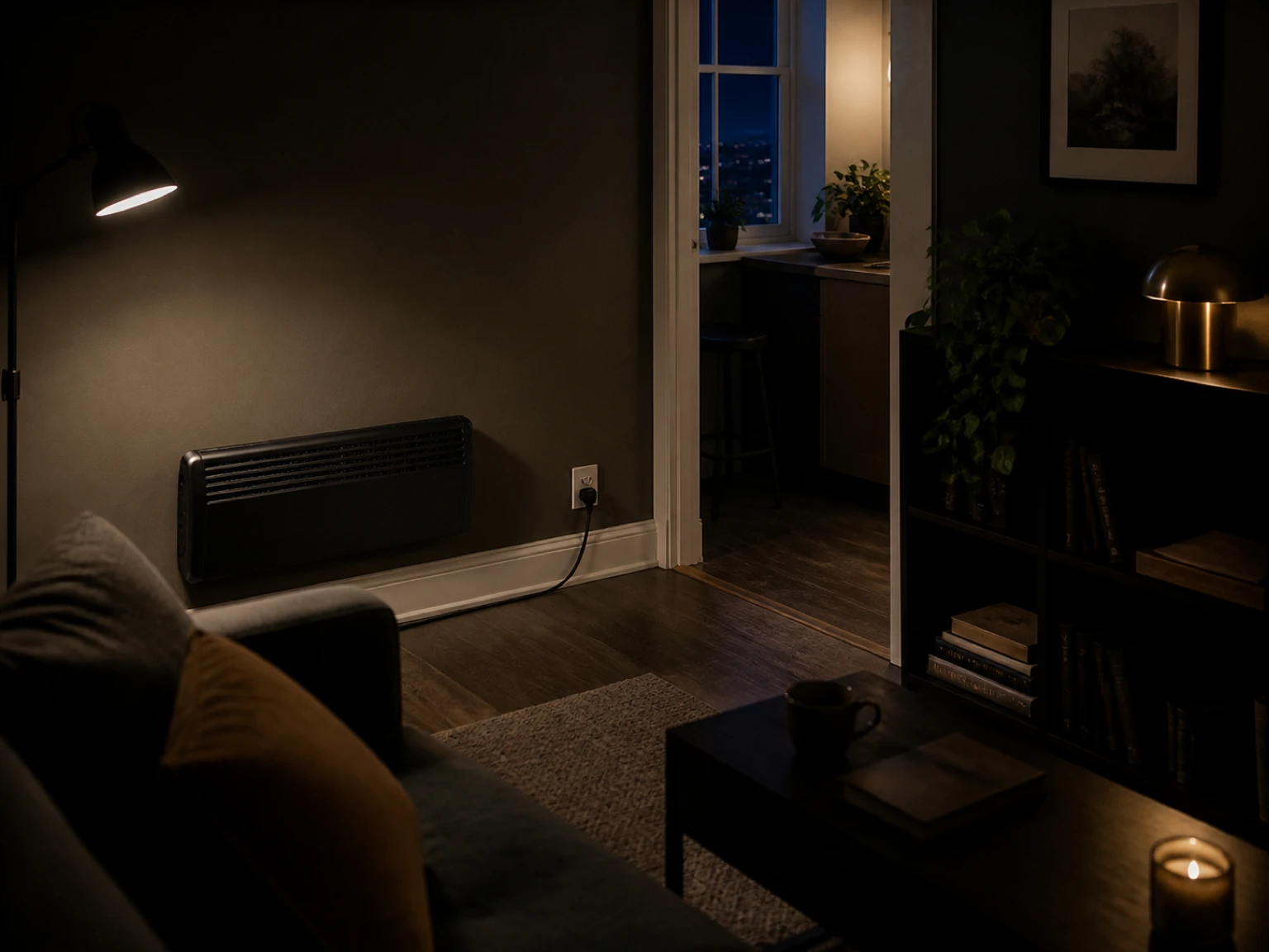 Renter checking the clear heater zone and wall connection before use